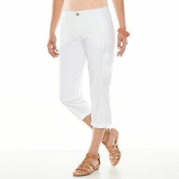 Womens Capris 8 White Linen Blend Mid Rise Straight 4 Pocket Pants Sonoma - Picture 1 of 6